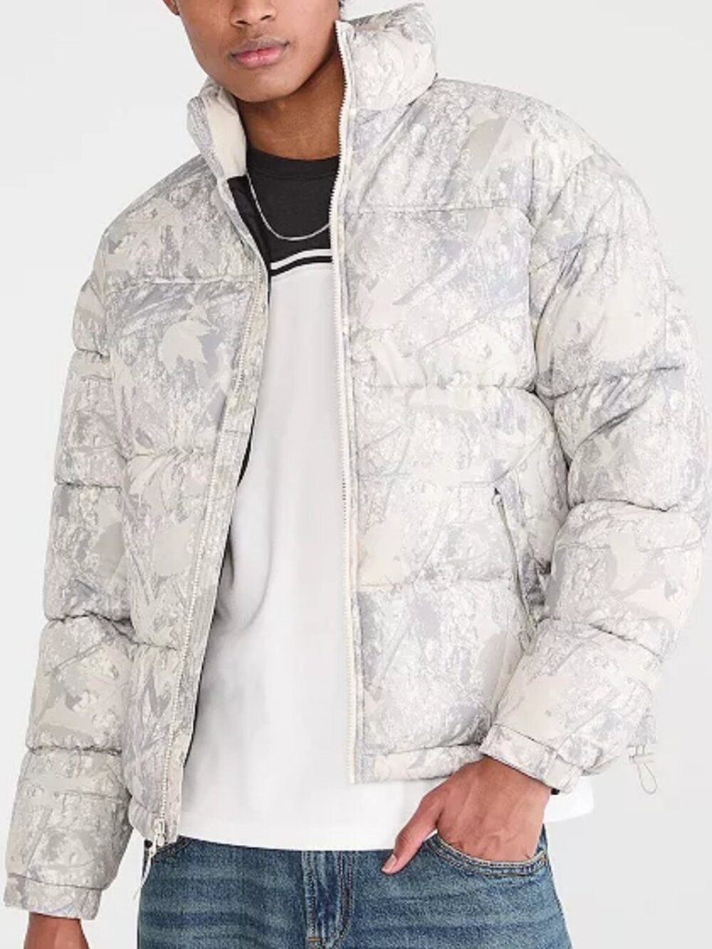 Aeropostale Forest Camo Heavyweight Mock-Neck Puffer Jacket, Moonstruck, Size: L